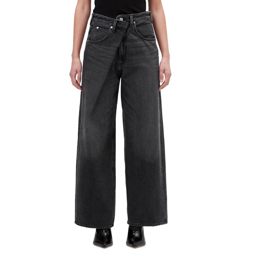 Agolde Vana Fold High Rise Wide Leg Jeans Arcane Black A241-1817 Size 29 Nwt